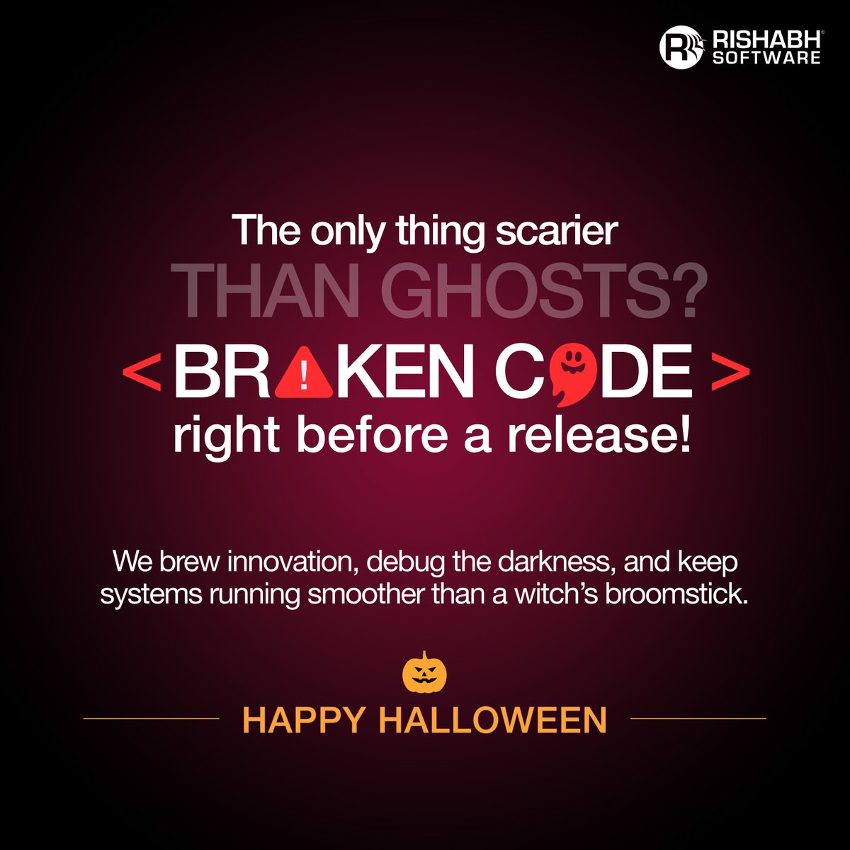 RishabhSoft's tweet image. No tricks, just clean code and clever treats. 👩💻🕸️
#HappyHalloween 
🧙♂️ Wishing you a spook-tacular Halloween filled with creativity, collaboration, and zero production scares! 🎃
#RishabhSoftware #TechWithASpirit #CleanCodeNoSpooks #B2BTech #SoftwareDevelopment #TechLife