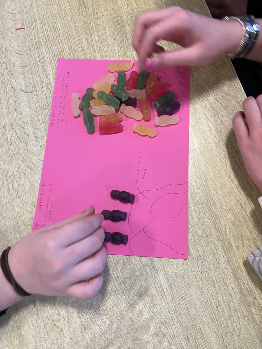 S4 Geographers <a href="/KAhumanities/">KAHumanities</a> have been learning about population density today-using jelly babies to help them! #article28