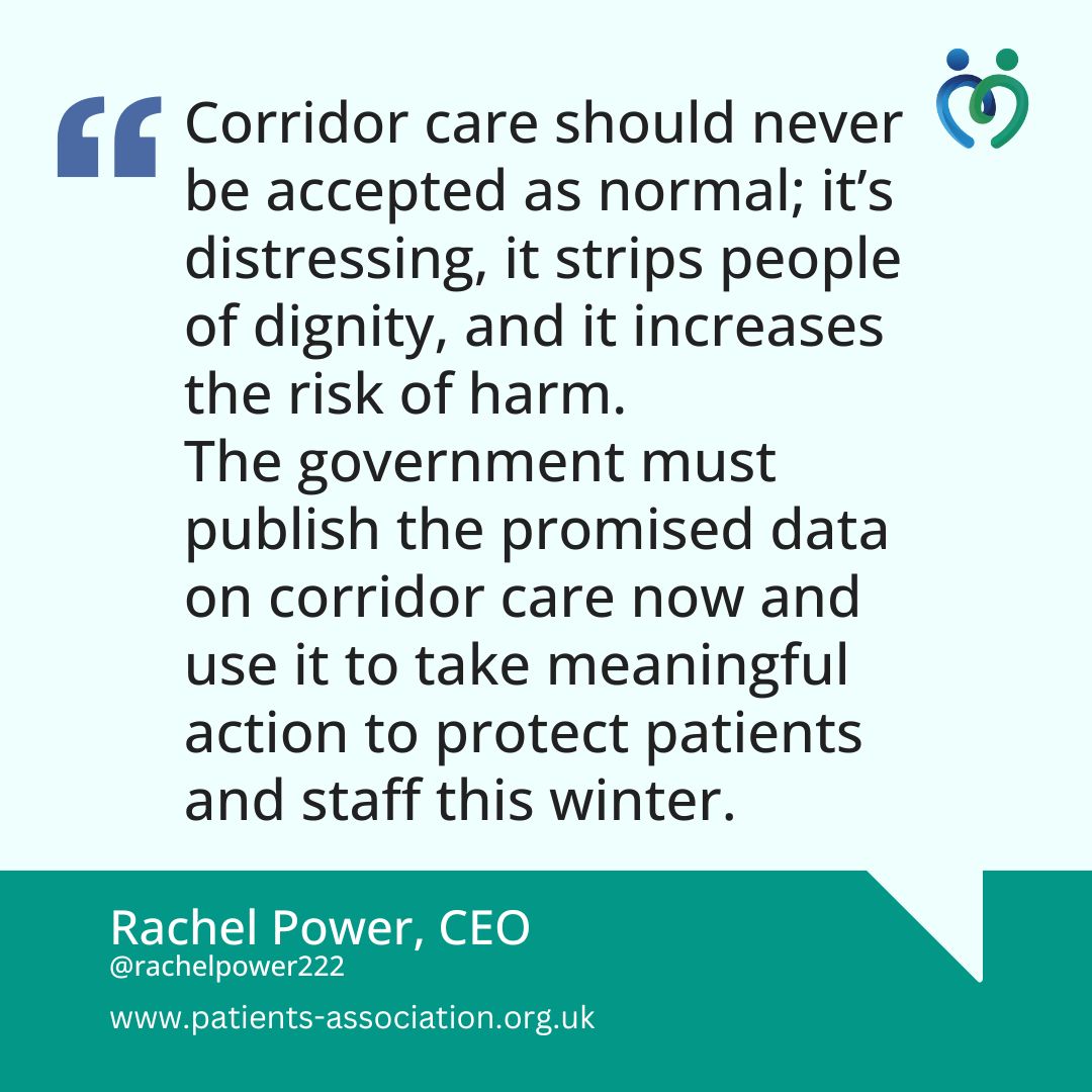 "<a href="/age_uk/">Age UK</a>'s new report on corridor care highlights a scandal that has been years in the making" said our Chief Exec <a href="/rachelpower222/">Rachel Power</a>. One patient told us that after being left on a corridor, they felt “forgotten and vulnerable”

Read our full statement: buff.ly/NyRJ8Af