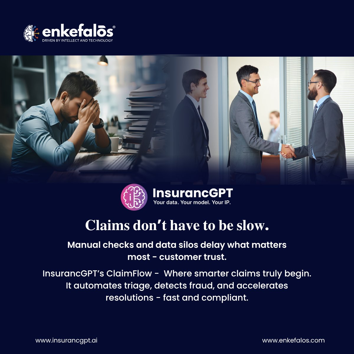 enkefalos's tweet photo. Behind every claim is someone waiting for clarity.
InsurancGPT’s ClaimFlow helps insurers respond with speed, precision &amp; empathy resolving every claim with confidence and care.

Visit: https://t.co/21SlkHvfF0 | https://t.co/IUBBLq5E3b

#InsurancGPT | #ClaimFlow | #Enkefalos https://t.co/igqgOFYZaf