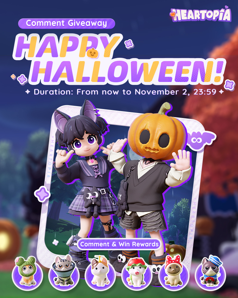 🎃🕸️✨ Halloween Giveaway ✨🕸️🎃
★☆ HAPPY HALLOWEEN! ☆★

Spooky season is here! 🍬
The town is getting busy with preparations: neighbours carve pumpkins, whip up treats, deck out their rooms—and some even knock on doors in full costume for a little trick-or-treat fun. 👻

How