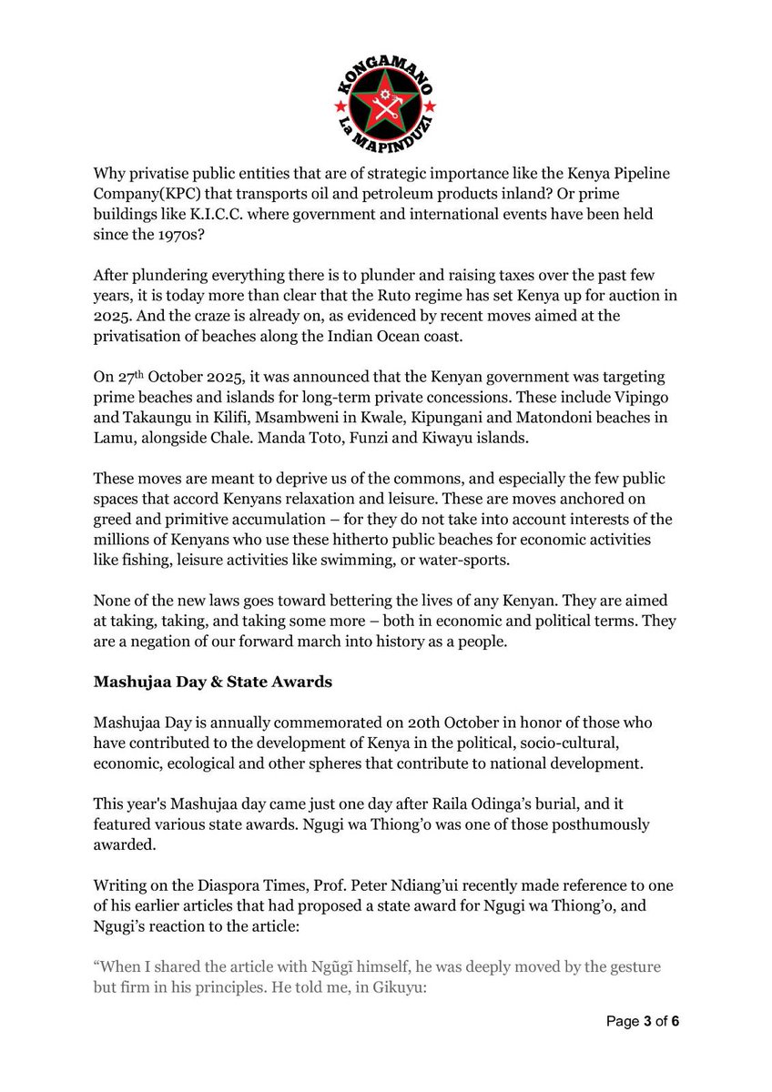 Press Statement: 

This statement focuses on particular matters that have gripped the attention of the nation over the past month. 
 
(i) Death of Raila Odinga &amp; The Way Forward for Kenyan Youth

(ii) The 8 Bills Signed Into Law by William Ruto 

(iii) Mashujaa Day and State