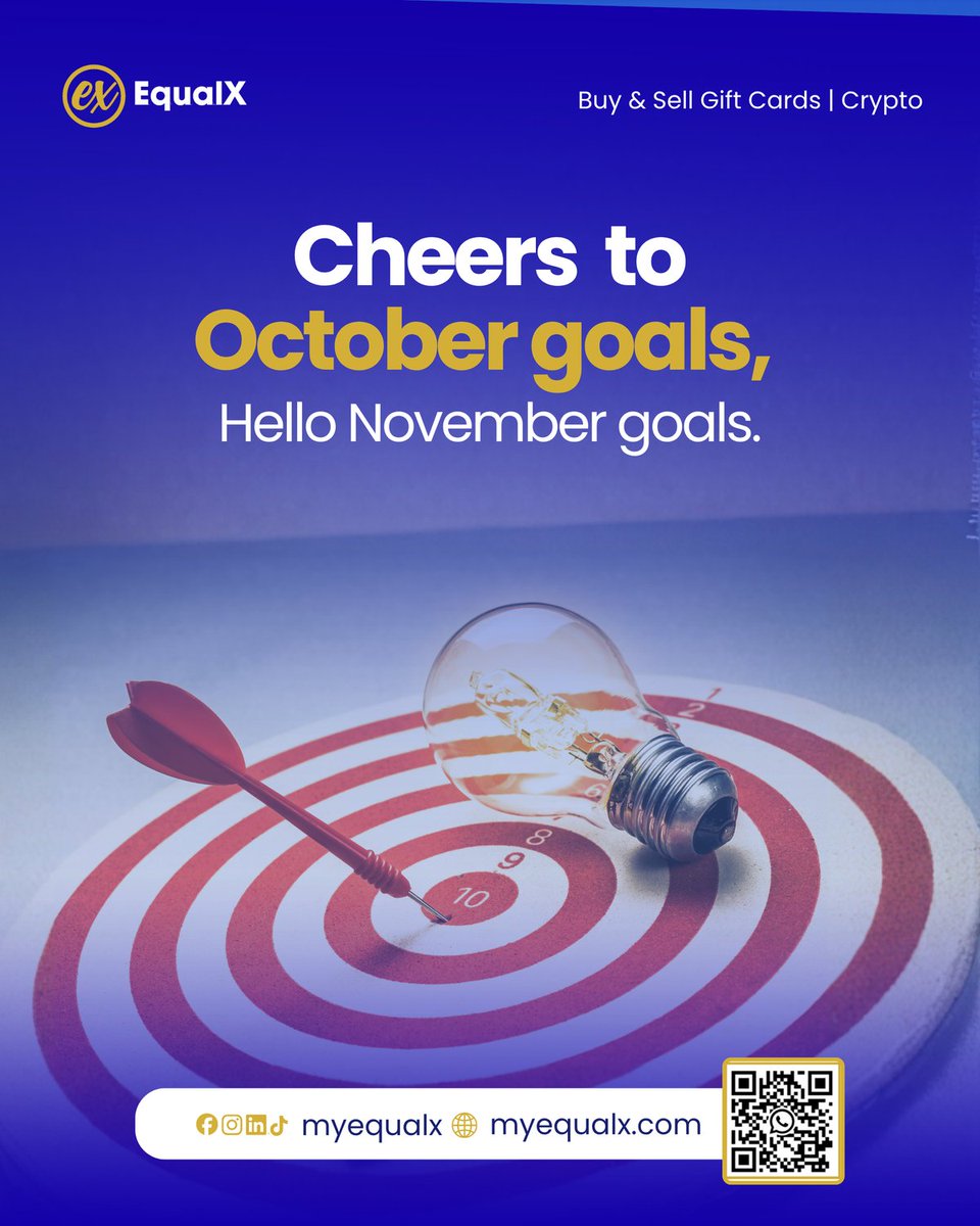 Myequalxng's tweet photo. October wins unlocked. November Goals set. Trade smarter, aim higher, and keep winning with EqualX.
#EqualX #OctoberWins #NovemberGoals #SmartTrade #TradeSmart https://t.co/YTlEQ07uKA