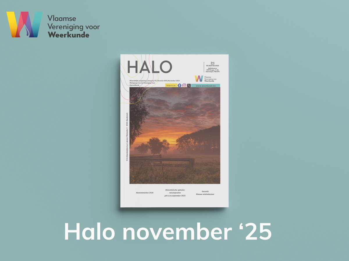 🌟 Een nieuwe editie van ons maandelijkse tijdschrift 𝗛𝗮𝗹𝗼!
In dit nummer o.a.:

🧍‍♂️ Zoeken naar een nieuwe eindredacteur
📆Abonnementen vernieuwen
📸 Atmosferische optische verschijnselen
🌪️ Dag van de wetenschap
… en nog veel meer!

👉 weerkunde.be
