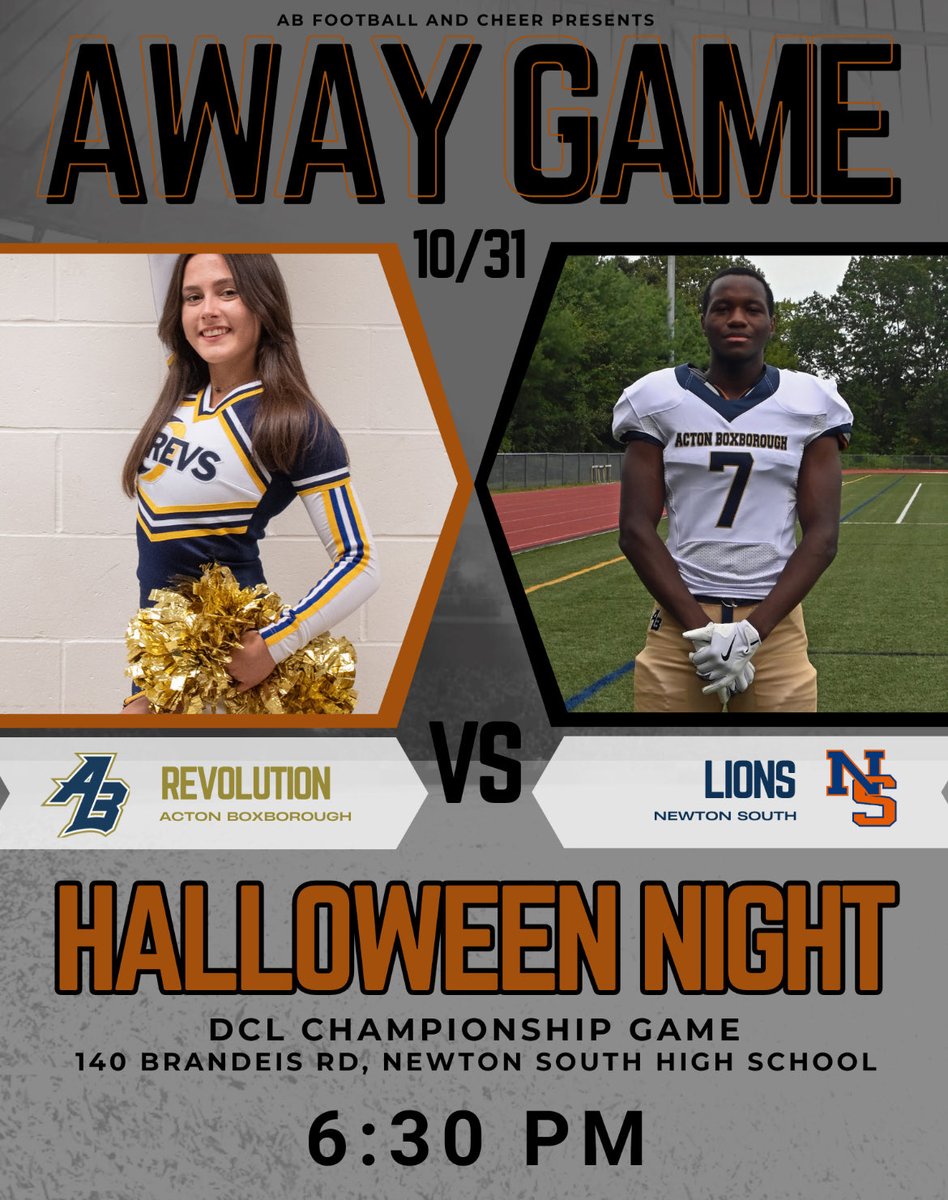 CoachWatersIII's tweet photo. AB Football

Game Day

🗓️ 10 / 31 / 25
🕗 6:30PM
📍 Newton South High School
🆚 Newton South 

Go AB

@ABRevsAthletics https://t.co/C8LZmsSqDX