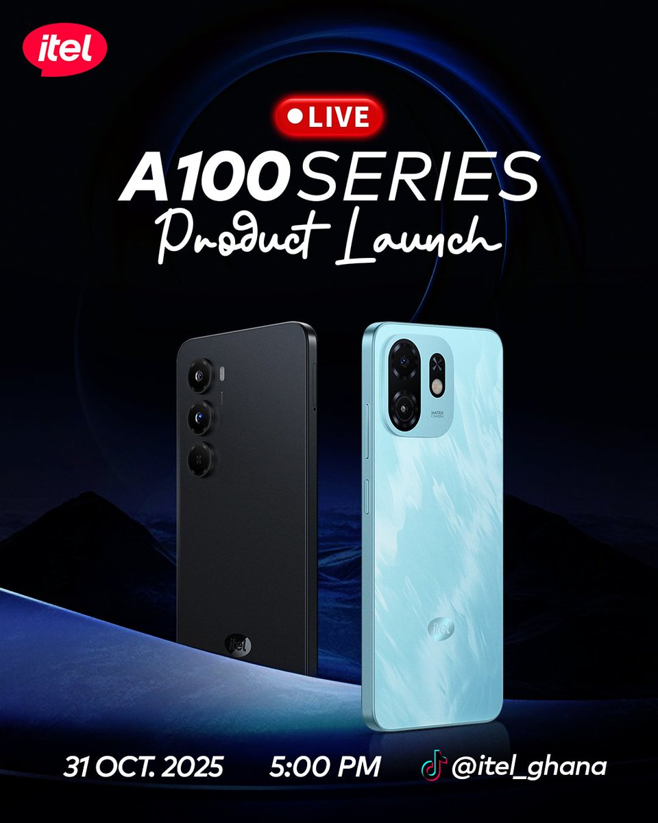 itelghana's tweet image. ✨ Hype &amp;amp; Excitement (Engaging)
🚀The wait is over! Join us LIVE as we unveil the all-new itel A100 Series — a new era of style and power begins!
🗓 31 Oct. 2025 | 5:00 PM
Tap on this link to join our live &amp;lt;vm.tiktok.com/ZMHcF4HpRYdDd-…&amp;gt;

#itelA100Series 
#AIForEveryone
