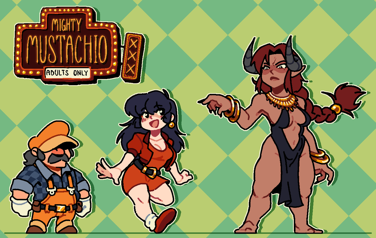The main villainess of Mighty Mustachio, the top baddie; Barbarian Queen Lizette!
I had a lot of fun designing her, though I might still end up tinkering with her enraged form!
#gamedev #indiedev #eroge #nsfw