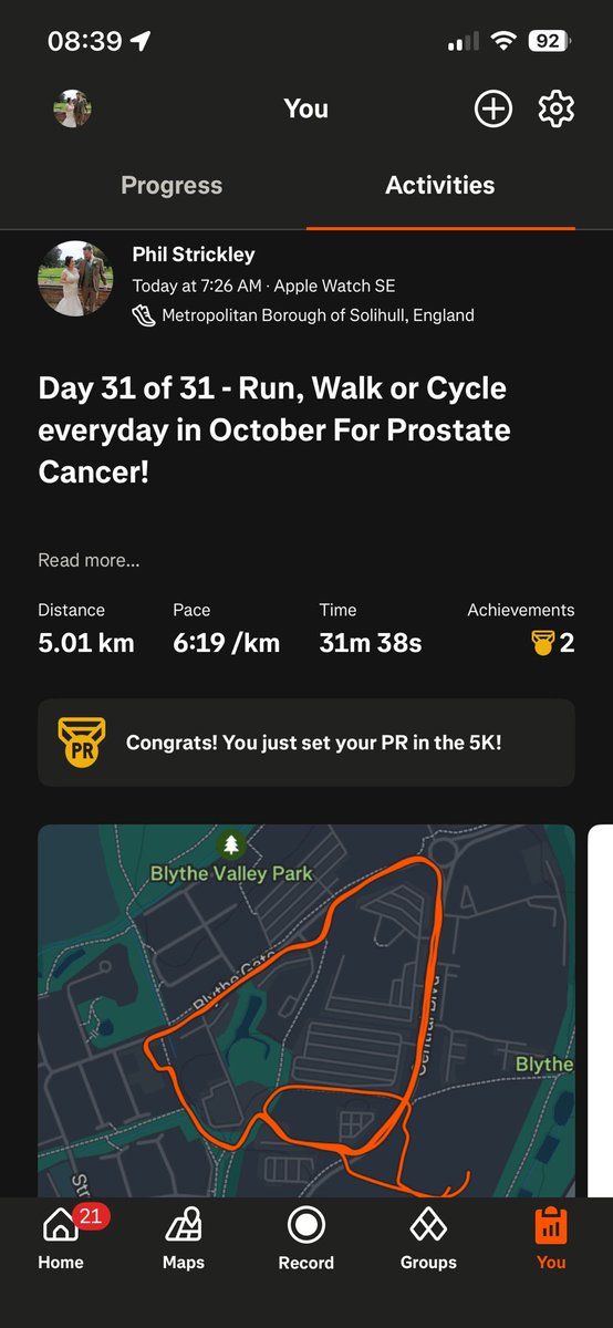 phil_strickley's tweet photo. @ProstateUK Day 31 of 31 - Run, Walk or Cycle everyday in October For Prostate Cancer!

Challenge Complete 😍

£1200 Raised!

148KM Ran!

Thank you so much to everyone who has donated so far and there is still time to donate below - 

https://t.co/ANAYQQarfZ

Thank You 💙

@ProstateUK https://t.co/SIcOdneLVK