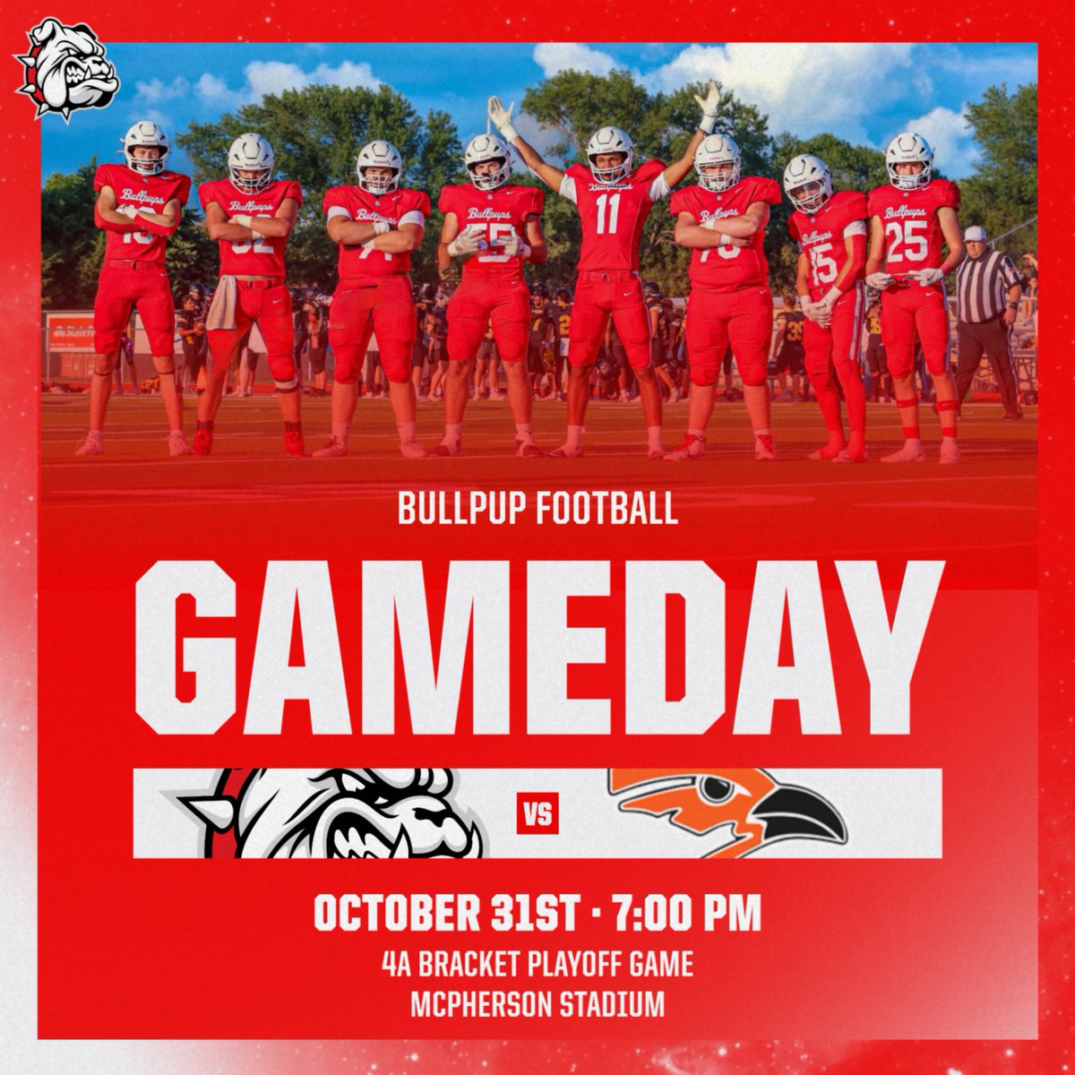 The Pups host Augusta in the opening round of the 4A Football Playoffs!  Kickoff 7pm, gates open 5:30pm, admission $7 (no passes)!

Stick around following the game for the annual MHS Marching Band Glow Show!

GO PUPS! #bullpupnation