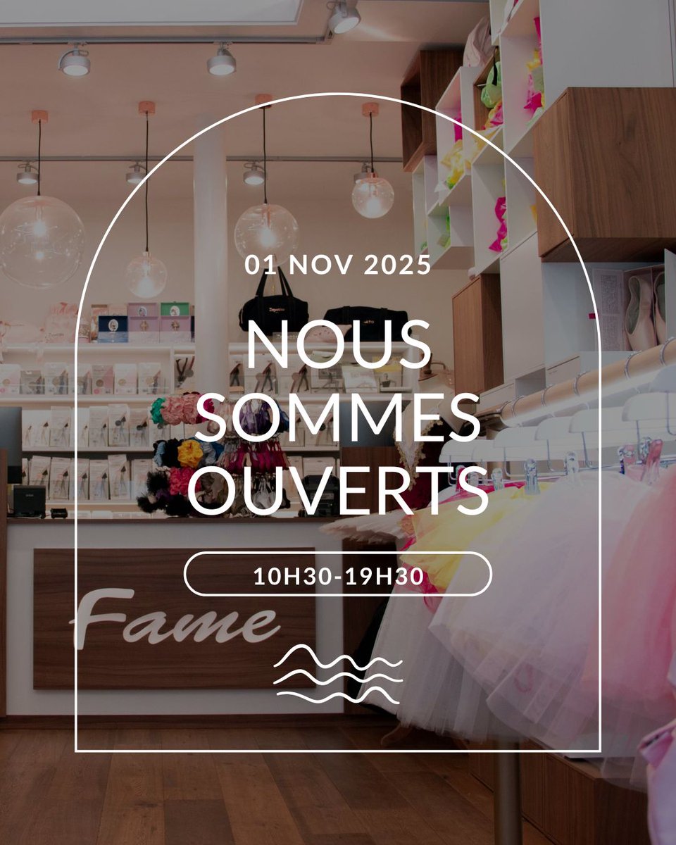 FAMEPARIS's tweet photo. 💫 Passionnés de danse et sport, nos boutiques #FAME sont ouvertes ce SAMEDI 1er novembre 2025 !
Nos boutiques à Paris :
📍99, Rue de Rennes – 75006
📍87, Avenue des Ternes – 75017
🕒 Horaires : 10h30 à 19h30
#1novembre #Danse #Sport #JEDANSE  #Fitness #Yoga #EcolesDeDanse https://t.co/FOZc9dSSSD
