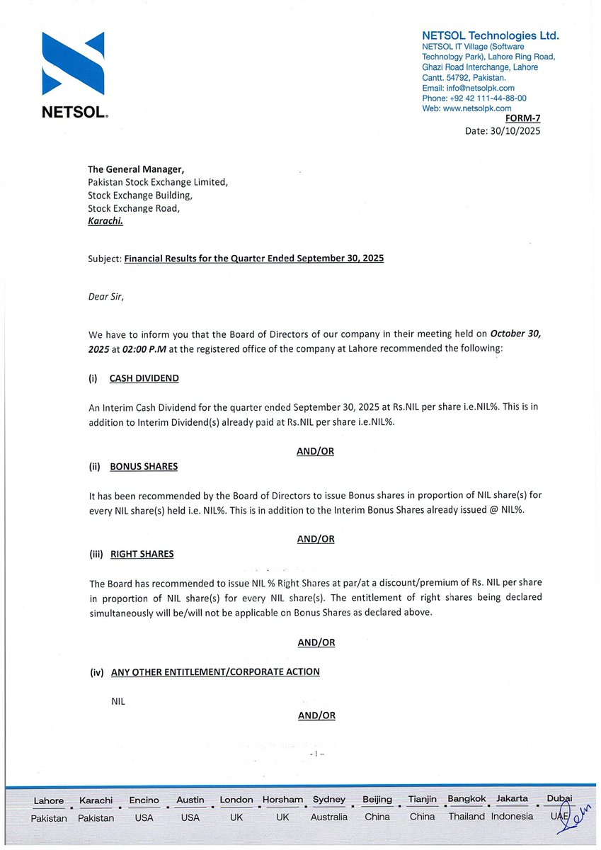 ChasePSXNotices's tweet image. NETSOL-Financial Results for the Quarter Ended 2025-09-30

#PSX #NETSOL #StockMarket #news #financialresult
