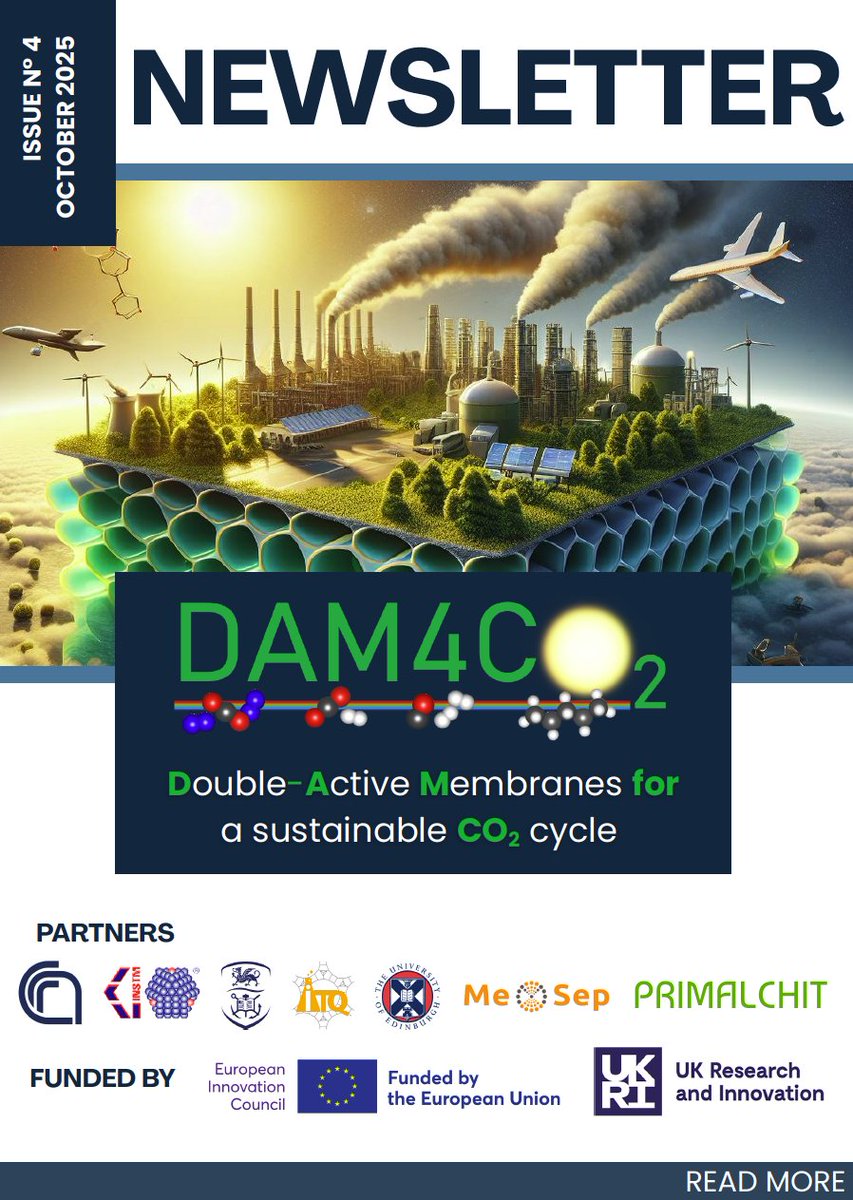 Today we end our second year journey to innovation and we start our last year. We want to celebrate this day by sharing the 4th edition of our NewsLetter that you can reach here:

dam4co2.eu/index.php/diss…
<a href="/EUeic/">European Innovation Council</a> #membranetech #CO2valorisation #CO2management