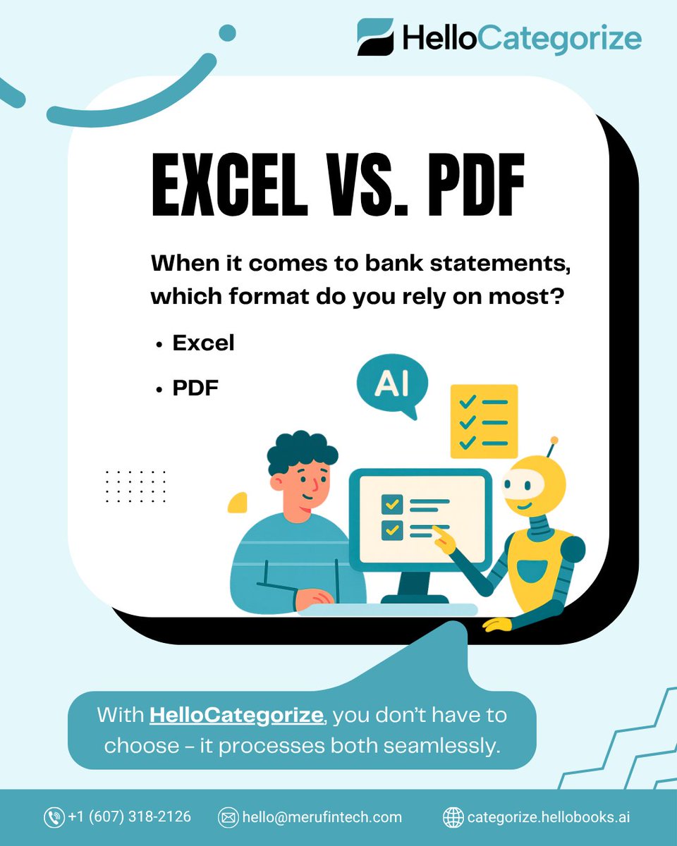hellobooksai's tweet image. Manual data entry from Excel or PDF slows your finance process.
HelloCategorize automates it all saving time, reducing errors, and keeping your accounts ready for insights. 🚀

#hellocategorize #bookkeepingautomation #smartaccounting #financeautomation #futureoffinance