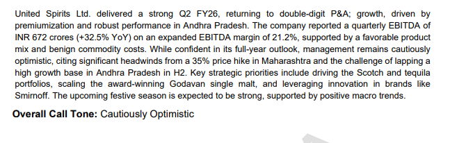 myAlerts_in's tweet image. #UNITDSPR #UNITDSPRQ2 United Spirits Ltd Q2FY26 Earnings Concall Summary