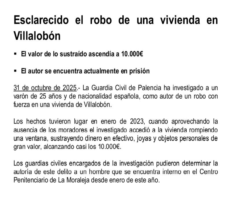 🚨Esclarecido el robo de una vivienda en Villalobón
#SeguridadCiudadana
#guardiacivilpalencia