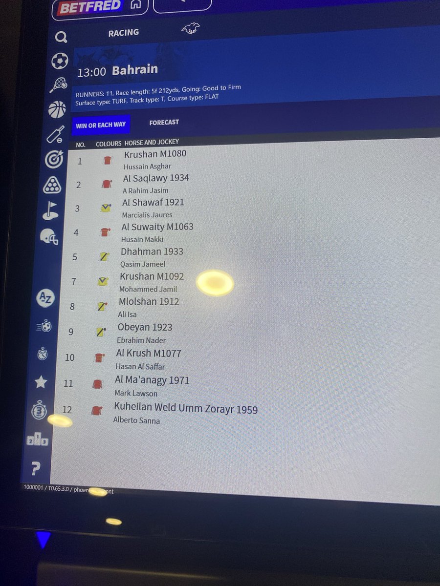 Two horses called Krushan in 1pm Bahrain … “Numbers not names”