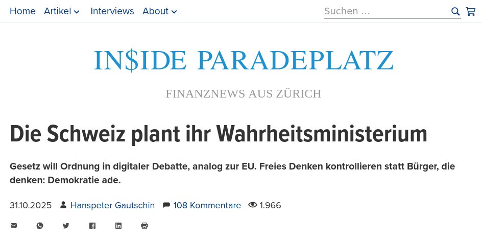 "Freiheit stirbt selten im Donner der Kanonen. Sie stirbt im Applaus der Gutmeinenden." 💯

Dieses Zensurgesetz, welches uns als harmlose Plattformregulierung schmackhaft gemacht wird, darf nicht kommen, sonst können wir unsere Demokratie einpacken und grad der EU beitreten.