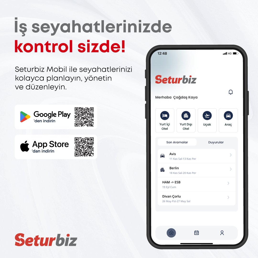 İş seyahatlerinizde artık her şey kontrolünüz altında! Seturbiz Mobil; planlama, yönetim ve düzenleme süreçlerini tek noktada birleştirerek size maksimum kontrol ve konfor sunuyor.​
​
#Seturbiz