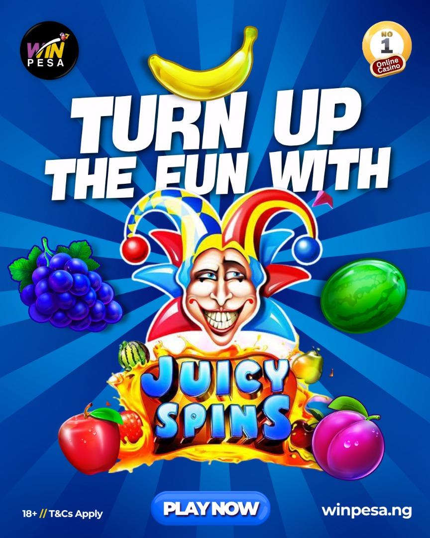 Game Of The Day.🚀🚀🤑

Spin and win with juicy spins on winpesa.

It's the weekend, so try your hands on winning millions 🤑

Bet here:winpesa.ng/games/Juicy-Sp…

#WinWithWinpesa
