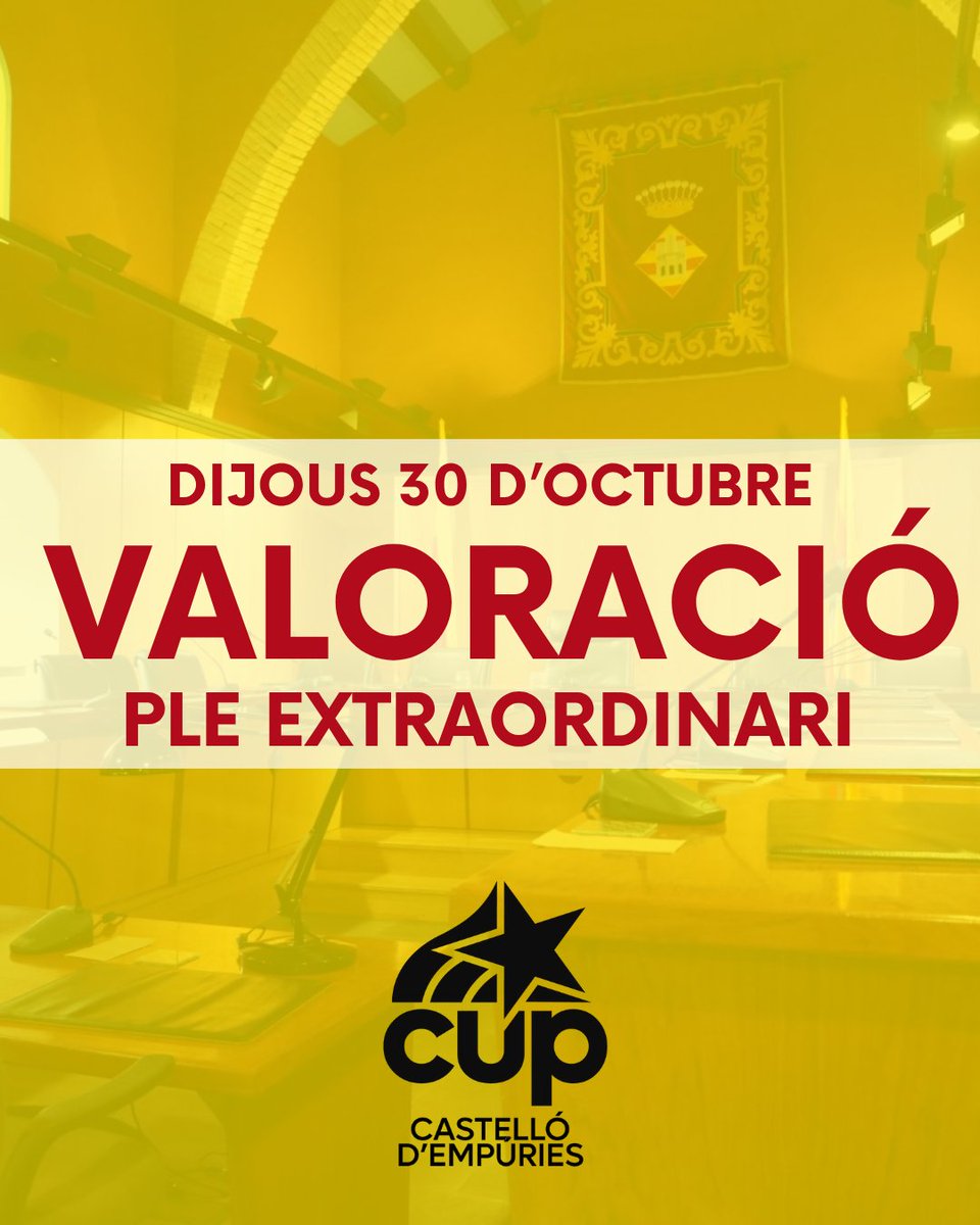 🏦 Després del Ple | El passat dijous 30 d'octubre es va celebrar el ple extraordinari de <a href="/Castello_Emp/">Aj Castelló d’Empúries</a> 

A  la nostra pàgina web trobareu un breu resum dels punts de l’ordre del dia i el resultat de les votacions.

📲Podeu consultar la valoració a cupcastelloempuries.cat/valoracio-del-…