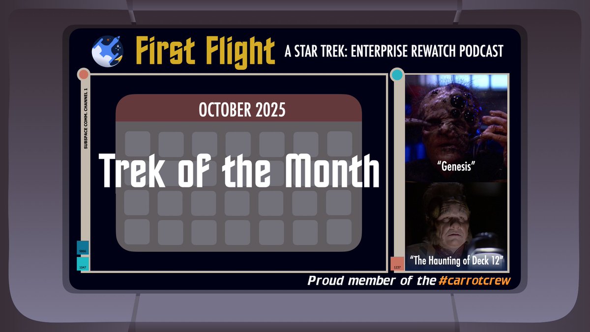 FirstFlightPod's tweet image. **🎃BONUS EPISODE ALERT🎃**

@abbymsommer and @shelfnerds are back with the October Trek of the Month, focusing on 2 spooky episodes of #StarTrek! Join them as they revel in the atmospheric fun! 🕷️🌫️