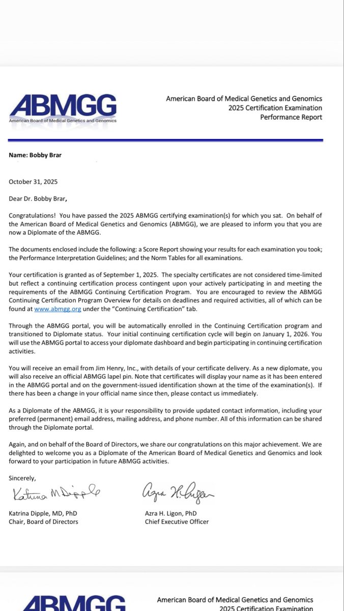 Passed my Genetics Boards and I am officially a board certified clinical geneticist! Thank you God + my Hopkins genetics family🙏

✔️ OBGYN Board Certification
✔️ABMGG Clinical Genetics Board Certification
🔜 MFM Board Certification

#aimingforthattriplecrown #striveforgreatness