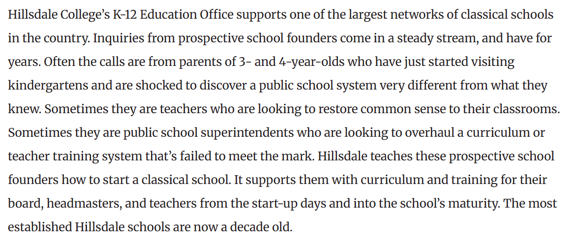 JoyPullmann's tweet photo. Great info from @Hillsdale about who is driving the dramatically growing #classicaled movement: Mothers and teachers shocked at what public schools have become. @amspectator https://t.co/YBwErOQ6h4