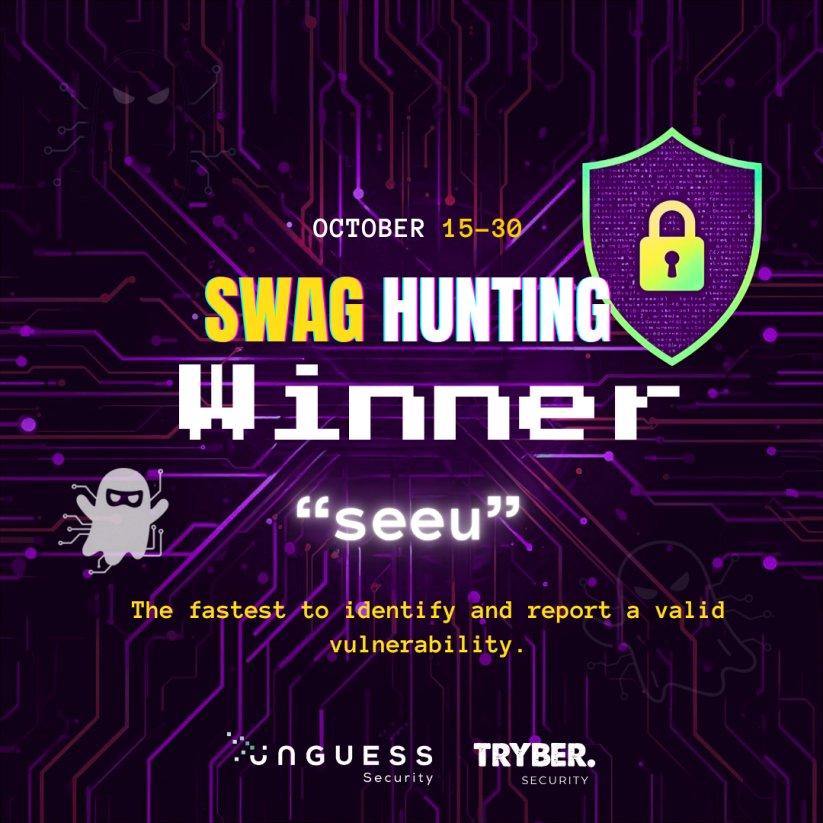 Just won the Swag Hunting for this Halloween hunt! 🥳👻 Thank you <a href="/tryber_security/">TRYBER Ethical Hackers</a> !!