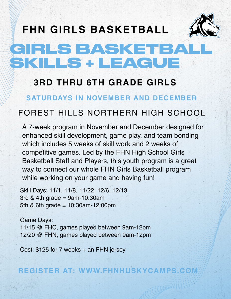 There's still time to register!   Our Girls Basketball Youth League starts tomorrow!

#HuskyPride