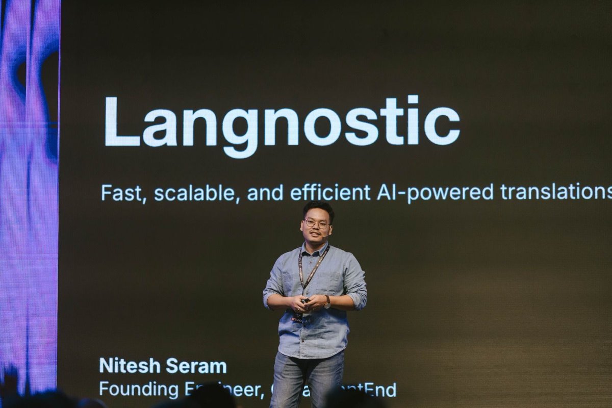 react_india's tweet image. What an incredible session by Nitesh Seram, Founding Engineer at GreatFrontEnd!

His talk “Langnostic – Fast, Scalable, and Efficient AI-powered Translations for Web Apps”

#ReactIndia2025  #GreatFrontEnd