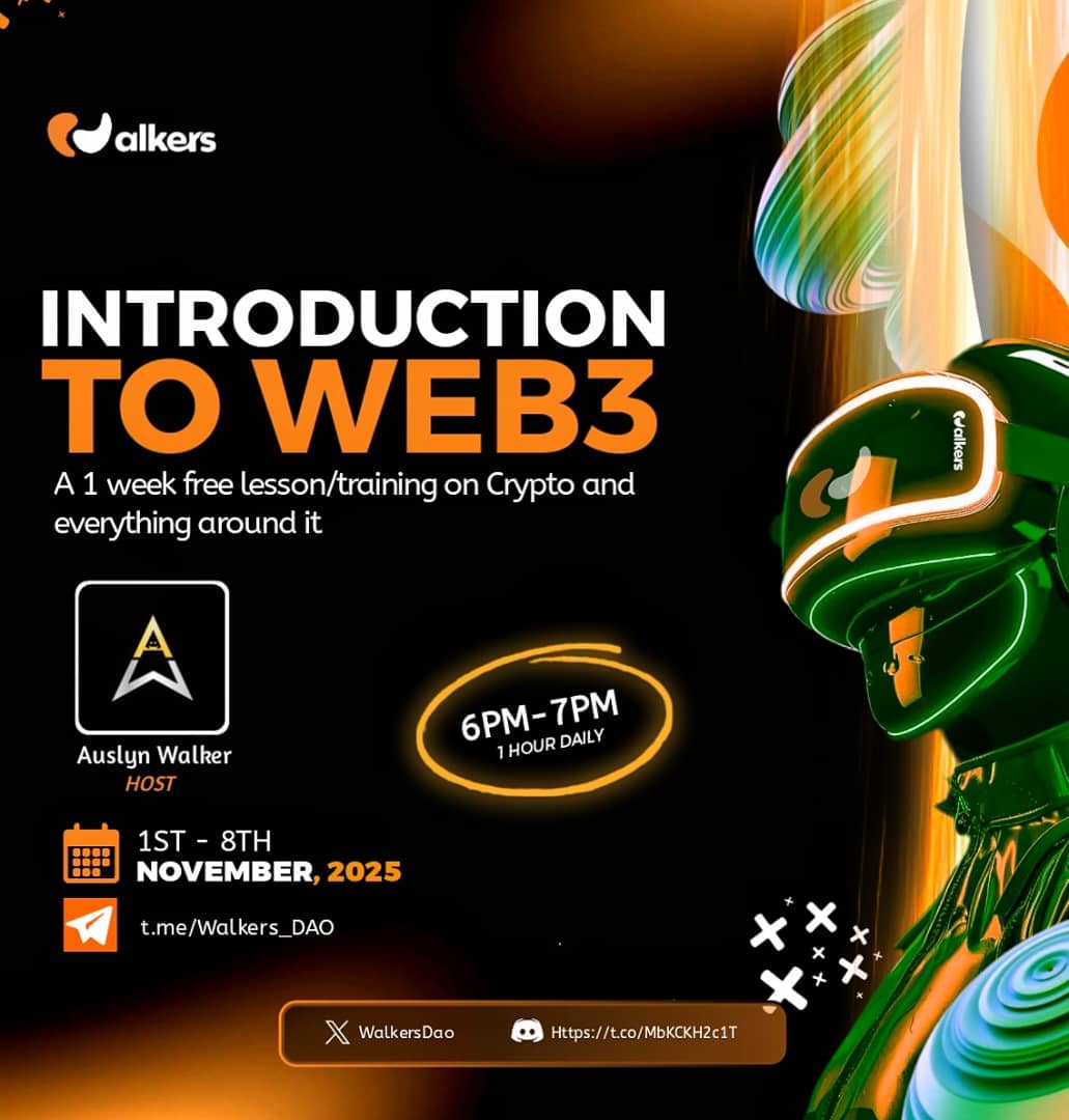 WalkersDao's tweet image. 🚀 FREE WEB3 & CRYPTO BOOTCAMP ALERT!🚀
Introduction to Web3 with @AWalker_CM
A 1-week intensive training on Crypto, Blockchain, Community building, the future of the decentralized internet and a lot more.
📅 When: November 1st – 8th, 2025
🕕 Time: 6PM – 7PM Daily