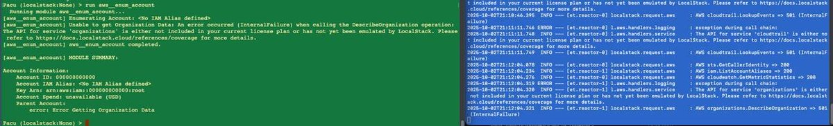 DeleLearnsTech's tweet image. You can use Pacu, to test Cloud attacks and see their effects/logs in LocalStack.
If more context is needed, let me know!