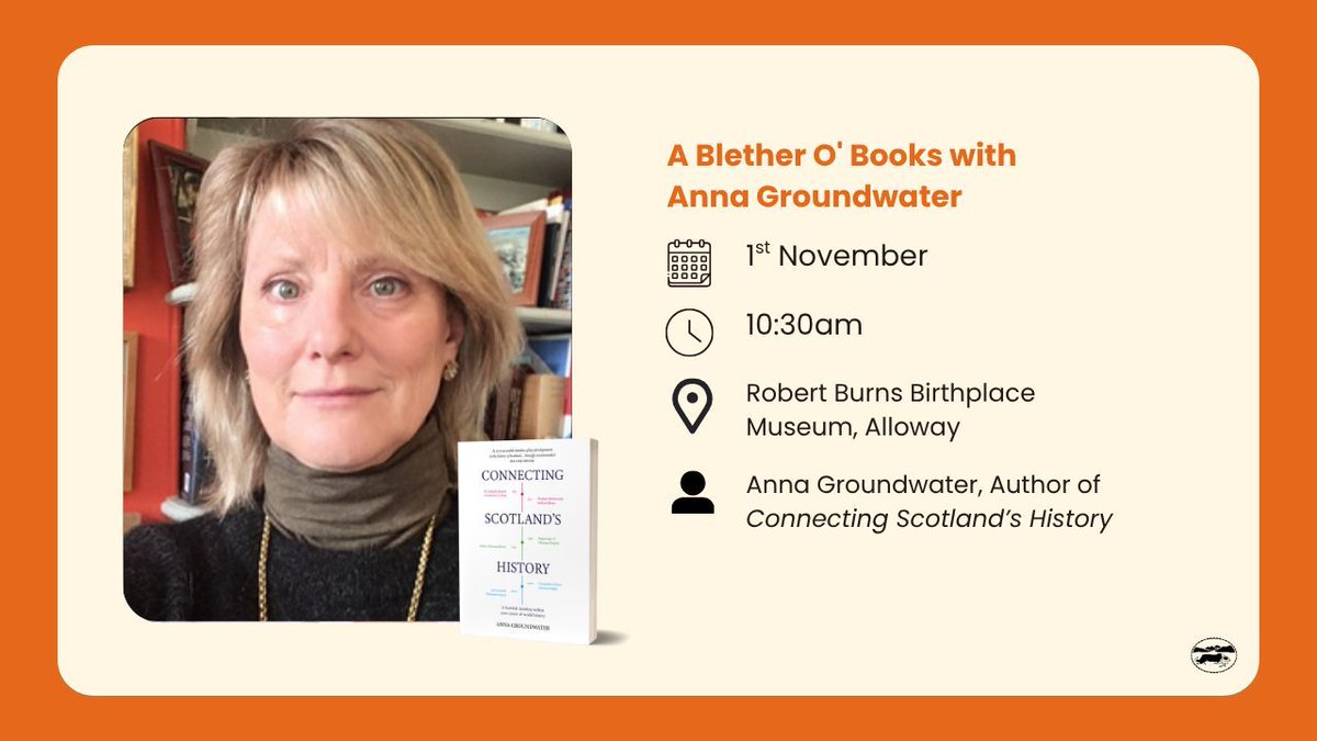 LuathPress's tweet photo. ✨BOOK EVENT✨

👤 Anna Groundwater
📚 Connecting Scotland's History
📍Robert Burns Birthplace Museum, Alloway
📆 1 November
⏰ 10:30am
🎟 https://t.co/JVR1K2I5yj

#AllowayWhatsOn #History #HistoryBook #ScottishHistory #BookEvent https://t.co/bVrqwjiCNL