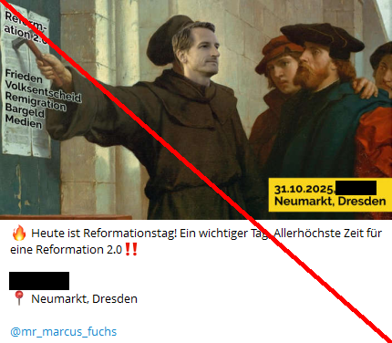 dd_nazifrei's tweet photo. Warum wir den extrem rechten Verschwörungsdemagogen Marcus #Fuchs für größenwahnsinnig halten? Das können wir auch nicht so genau sagen …  Schließt euch heute den Gegendemos an (siehe Folge-Tweet)! #DD3110 https://t.co/hYfaF14sWW