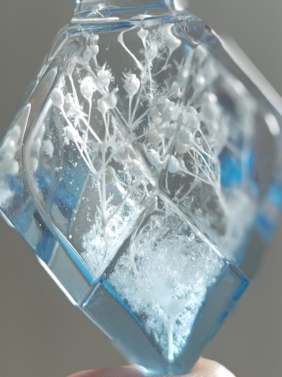 11月15日頃から販売予定
ストームグラス
「エーデルヴァイス」

→の画像
ズームしたら見えますか？

気温や天候で日々模様が変わるのですが、条件が良いと枝の先に雪結晶が咲きます❄️