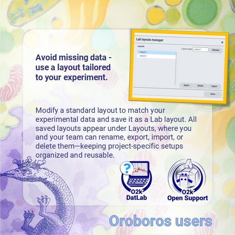 OroborosI's tweet image. DatLab Tip: Prevent missing data with experiment-specific Lab layouts.

Customize a standard layout → save as Lab layout → manage under Layouts (rename, export/import, delete). 

Consistent setups support reproducible analyses.

#DatLab #OroborosInstruments #Reproducibility