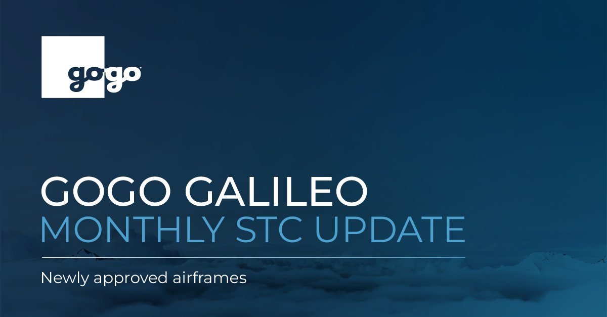Your October STC Highlights
Take a look at our continued progress for Gogo Galileo with these new STC approvals from the FAA:
• Challenger 600/604/605/650
• Gulfstream G280
 
More aircraft models can now tap into enterprise-grade connectivity in the sky. View the full list of