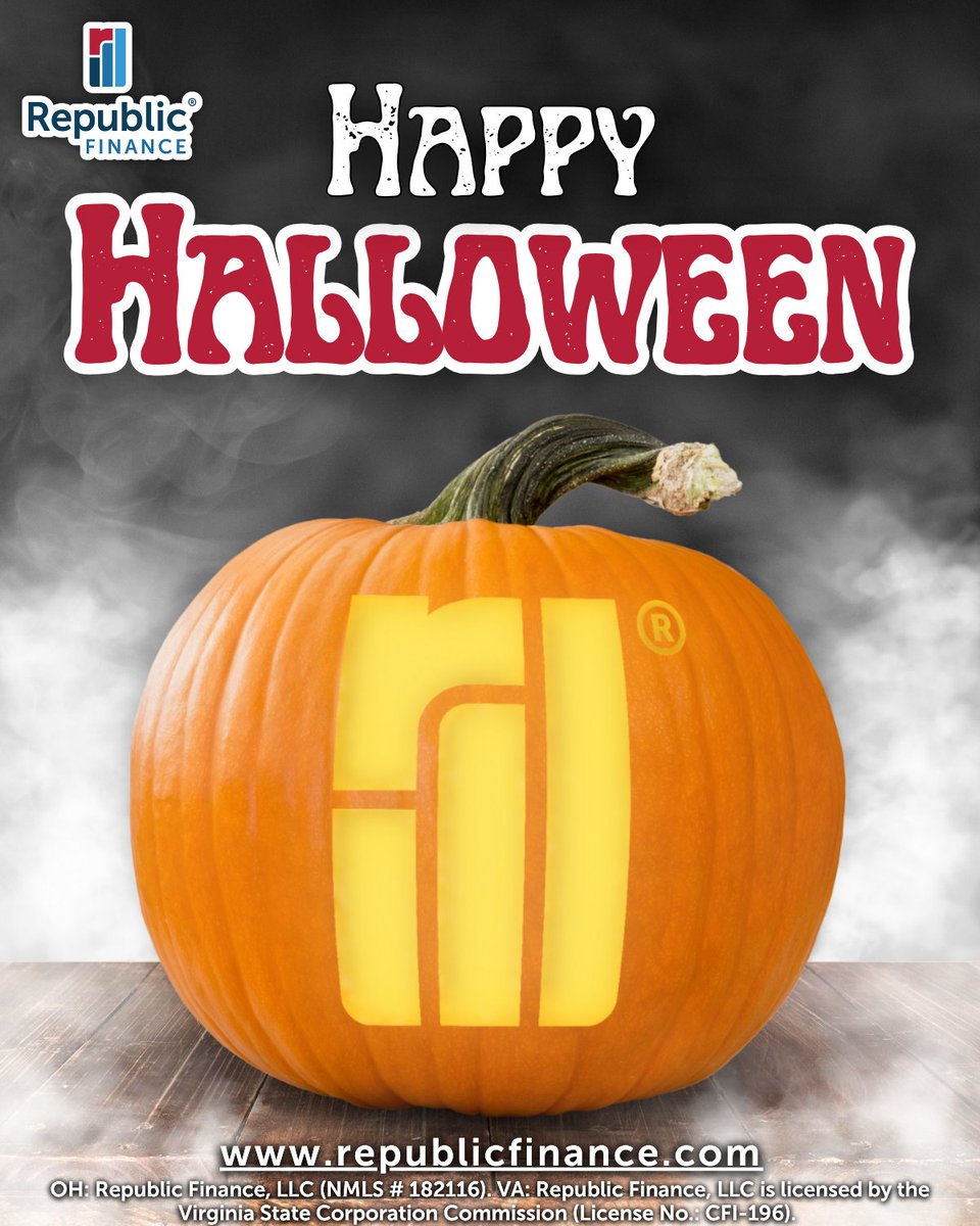 RepFinance's tweet image. Carve out some time for fun — it&apos;s finally Halloween!🎃

Today is about more than just tricks and treats! It’s a chance to enjoy fall traditions and celebrate with loved ones. From all of us at Republic Finance, we wish you a happy, safe, and spirited Halloween!