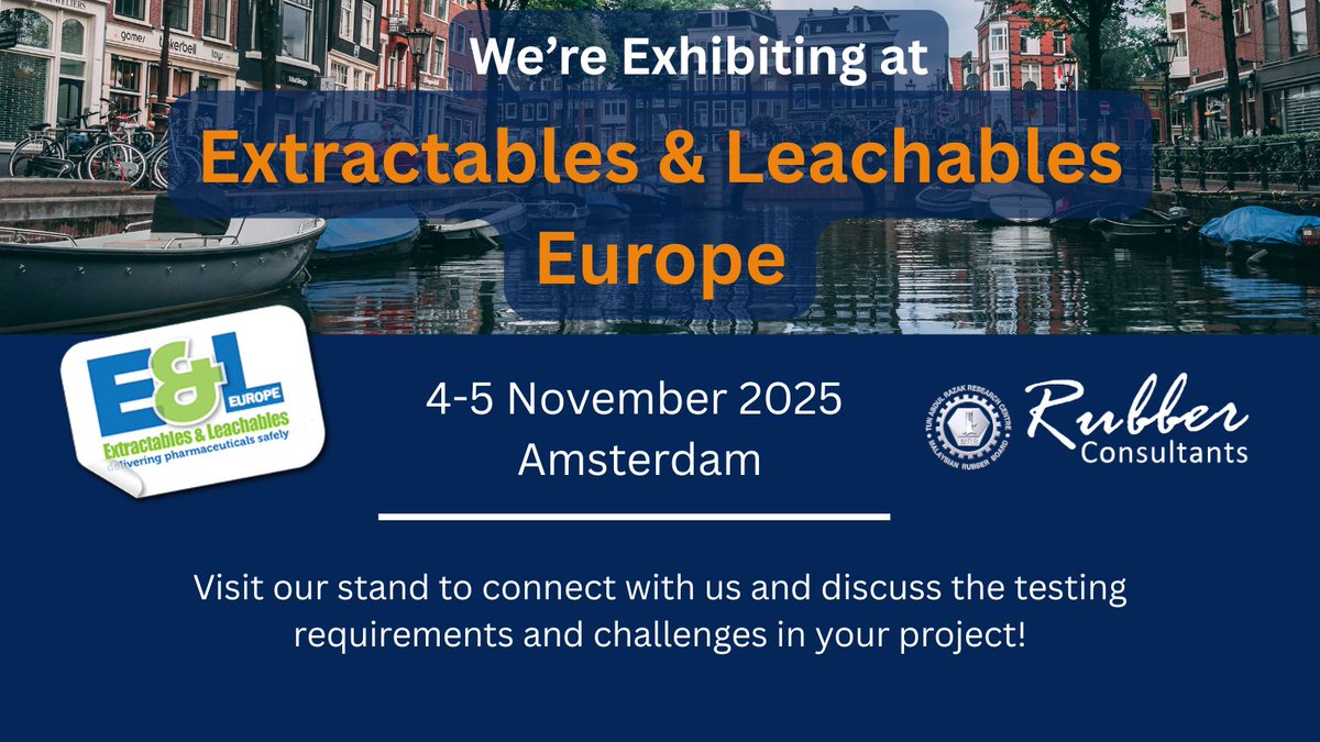 Join us at Extractables &amp; Leachables Europe, 4–5 November 2025 in Amsterdam!

Stop by our stand to connect, discuss testing challenges, and explore collaboration opportunities.

Full event details: ow.ly/y5TG50XkPzS