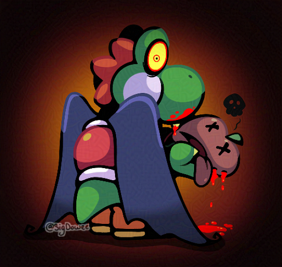Happy Halloween, everyone! 🦇
Lock your doors or else a very hungry vampire dino will suck all of your fruits dry!🧛
#Yoshi #Nintendo