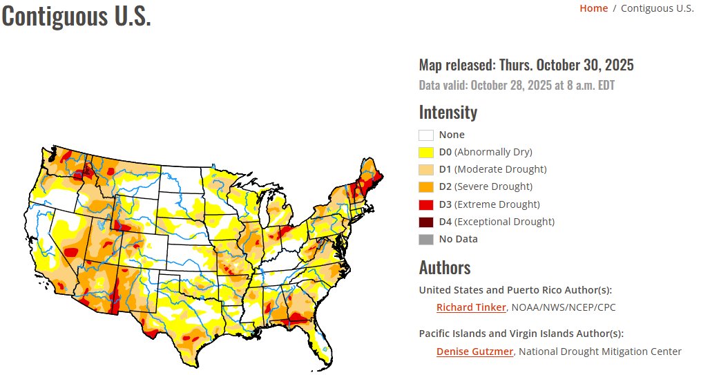 Drought conditions have improved in the Delta, Ohio River Valley and Oklahoma while parts of Central Illinois, Western Ohio, E Iowa and E South Dakota slipped further into drought. A mild La Nina is expected to keep the central states on the dry side and need to be watched