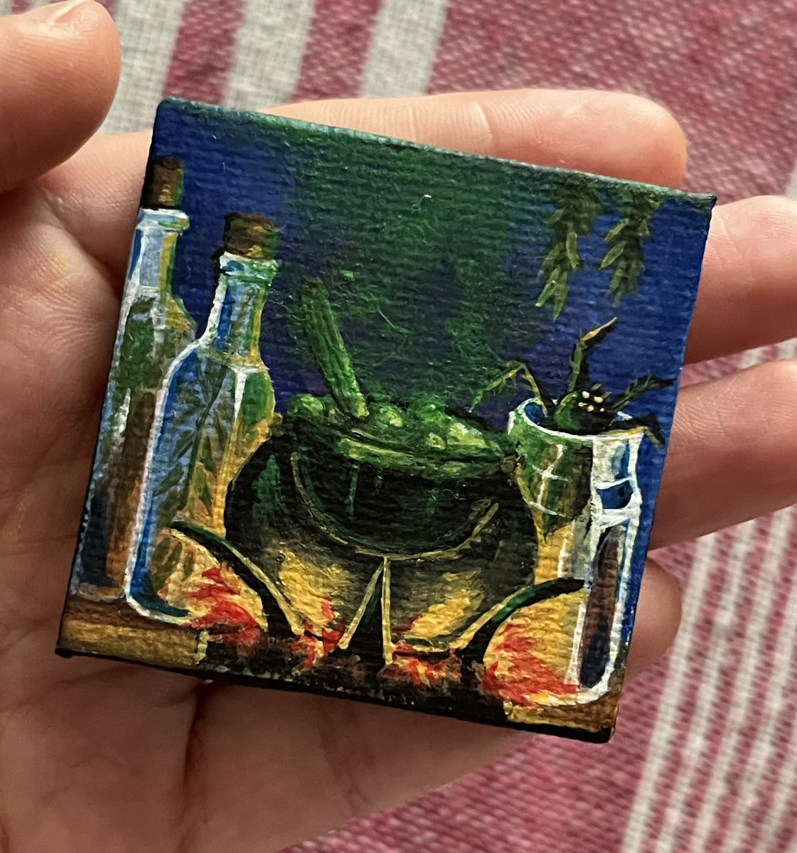 HAPPY HALLOWEEN 🎃 👻

Hand painted witch cauldron on mini canvas! 
I still have three more to paint on! What would you like me to paint on the mini canvases? 🤔👀 a dragon? A scene? Tell me… I’m open for a challenge! 

#halloween #commissionsopen #halloweenart