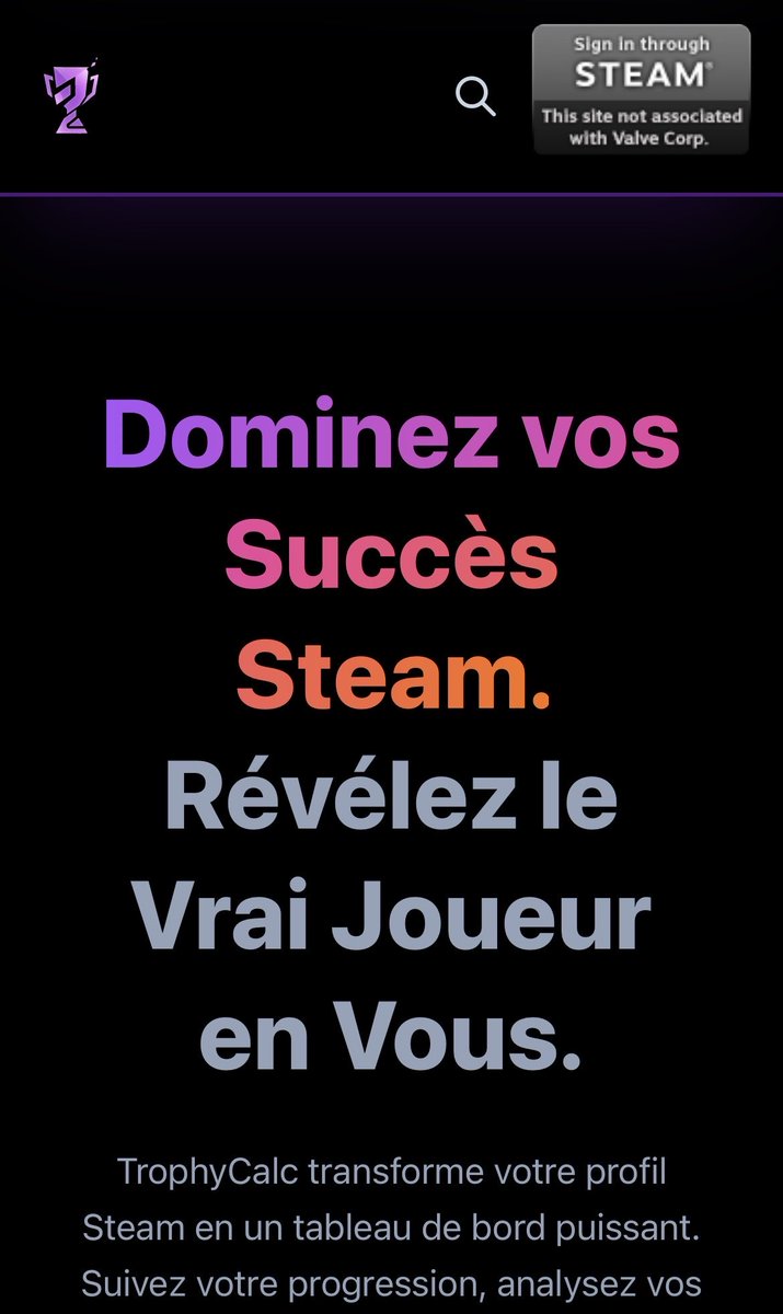 Sucleste's tweet image. J&apos;ai codé TrophyCalc 🚀

J’ai coder un site pour Chasseur de trophée Steam. 

C&apos;est la v1. Je cherche des retours (bugs, UX, idées) avant de coder la v1.1 (système d&apos;XP/classement).

👉 trophycalc.com

J’attend vos retour 
#BuildInPublic #indiedev #SteamAPI #Steam