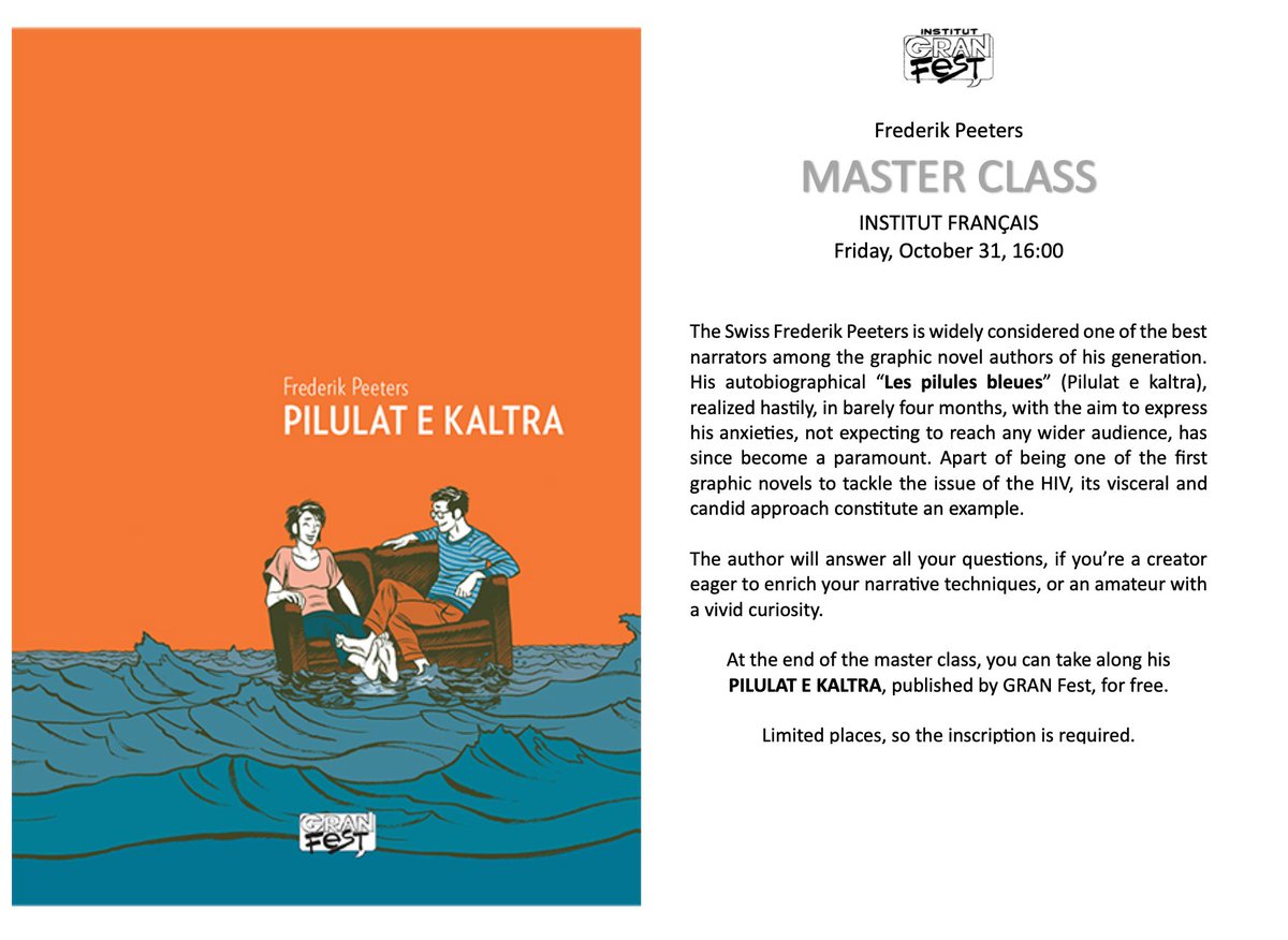This afternoon:
Master class on graphic novels.
In French, Albanian (we have a translator) and (eventually) English.
Registration link: docs.google.com/forms/d/e/1FAI…