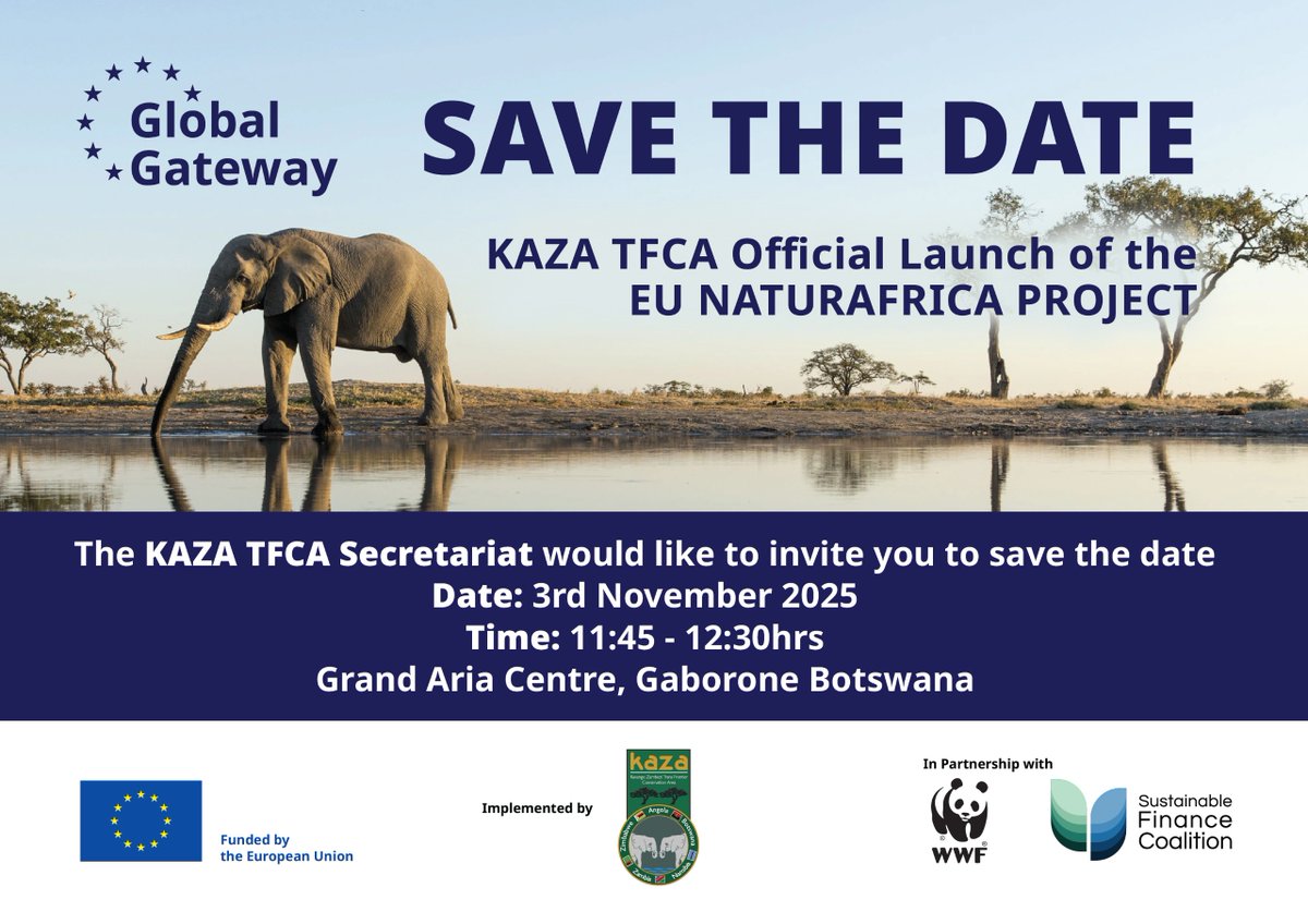 <a href="/KAZATFCA/">Kavango Zambezi Transfrontier Conservation Area</a>  is heading to the Africa Biodiversity Summit!
Join us as we launch the 🇪🇺 funded NaturAfrica project from 11:45- 12:30hrs.
<a href="/WWF/">WWF</a> <a href="/BWGovernment/">Botswana Government</a> <a href="/BotswanaTourism/">Botswana Tourism</a> <a href="/Botswananewsnet/">Botswananews</a> <a href="/BrieflyBWNews/">Briefly-Botswana News</a> <a href="/BotswanaNewsMix/">Botswana News Mix</a> @