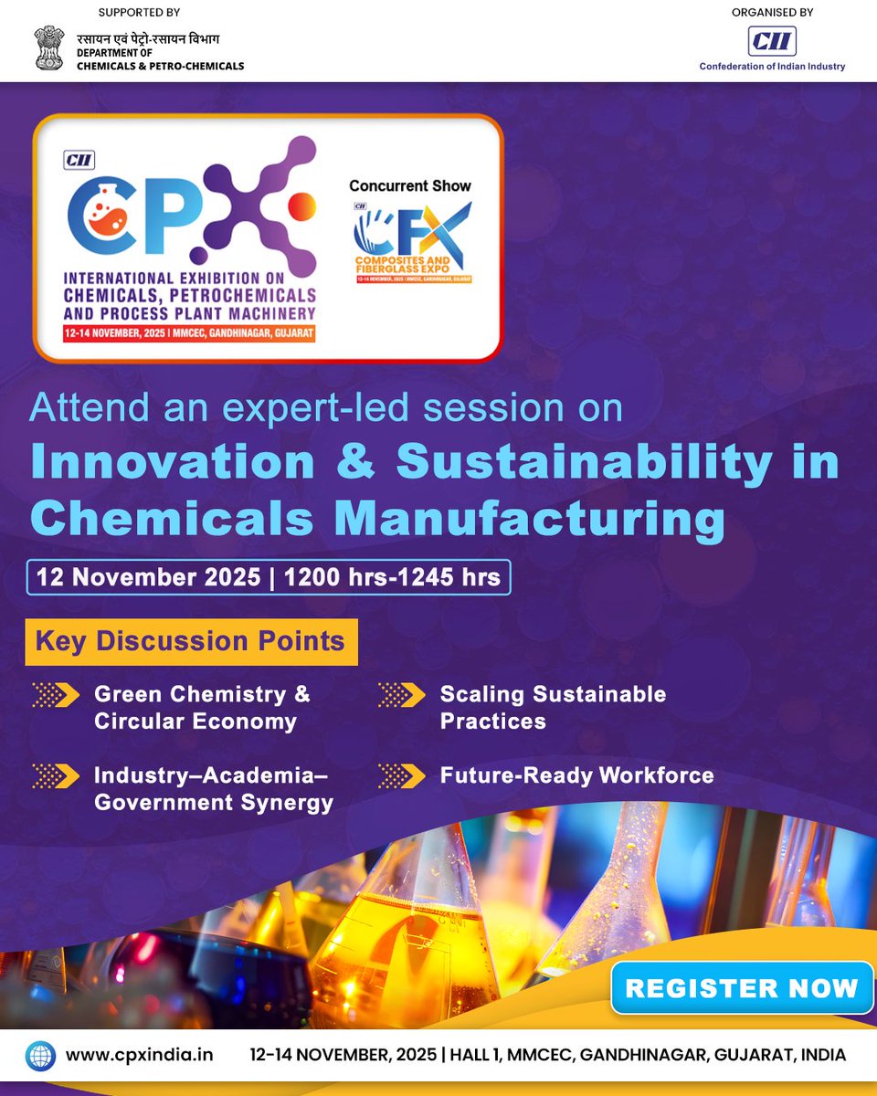 cpx2025's tweet image. Dive into the future of chemical manufacturing at our expert-led session on Innovation & Sustainability. Explore how green chemistry and circular economy practices are reshaping the industry, discover strategies to scale sustainable operations, and learn.