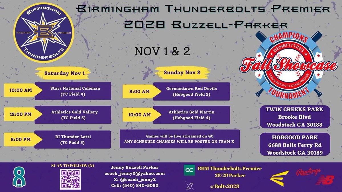 Come watch <a href="/Bolts2028/">Bham Bolts 2028 Premier | Buzzell-Parker</a> this weekend at Champions Fall Showcase in Woodstock, GA! 👻

📍Twin Creek Park (Saturday) 
📍Hobgood Park (Sunday)
