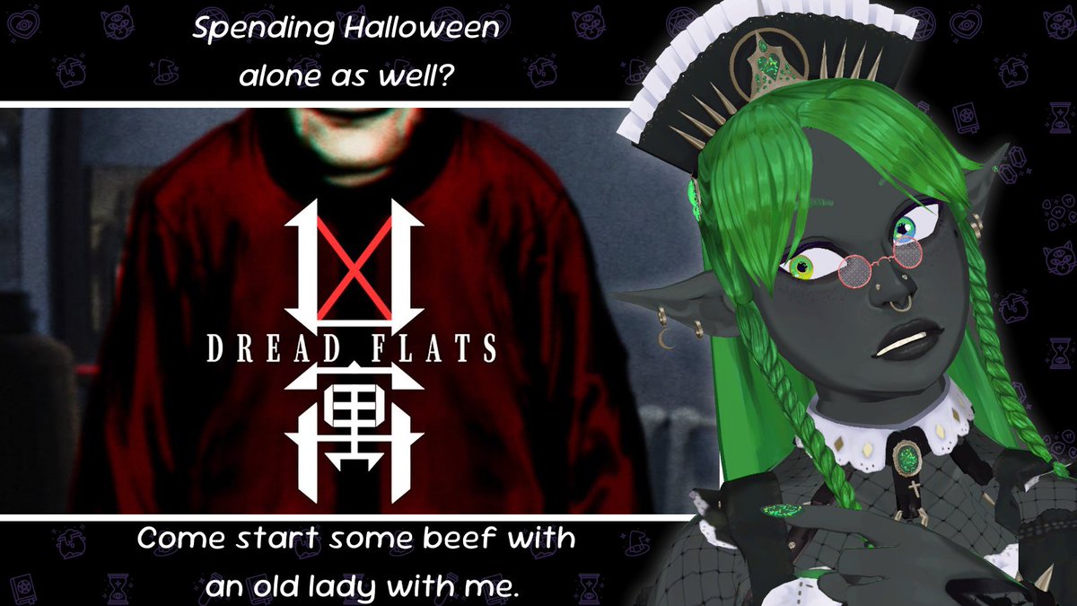 You alone for this Halloween too?
Wanna start some trouble for the ghostly residents of this block of apartments, with me?

I desperately need to feel something other than my ink, so I PRAY this game scares me 💚✨

Chat unlocks at 5PM GMT~
See you there!
