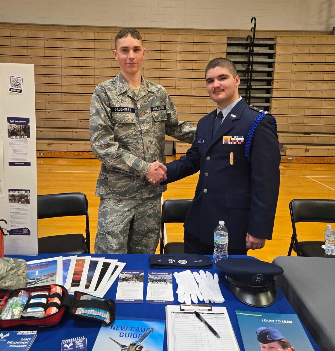 mocapnews's tweet image. Excelsior Springs Composite Squadron cadets Daugherty and Ramseyer representing CAP and recruiting at Kearney High School. #civilairpatrol #CAPcadet
