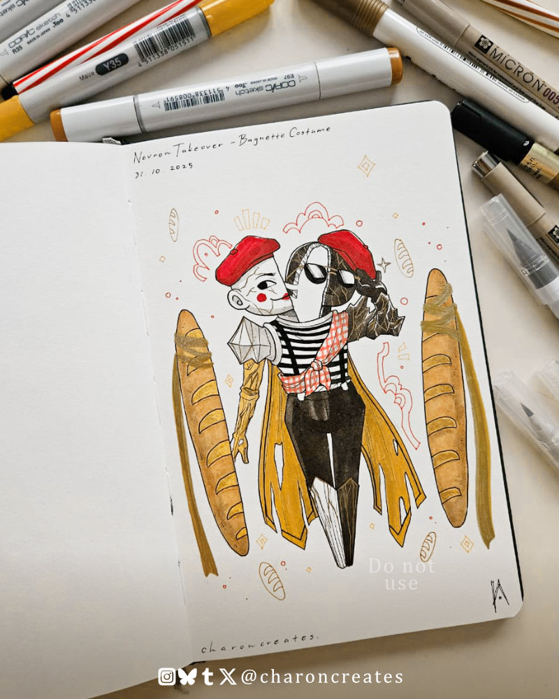 #NevronTakeover day 7 - Nevrons in Baguette outfit? Clair Obscur in Baguette outfit 😎🥖🥖

#ClairObscurExpedition33 #fanart #inkdrawing #doodle